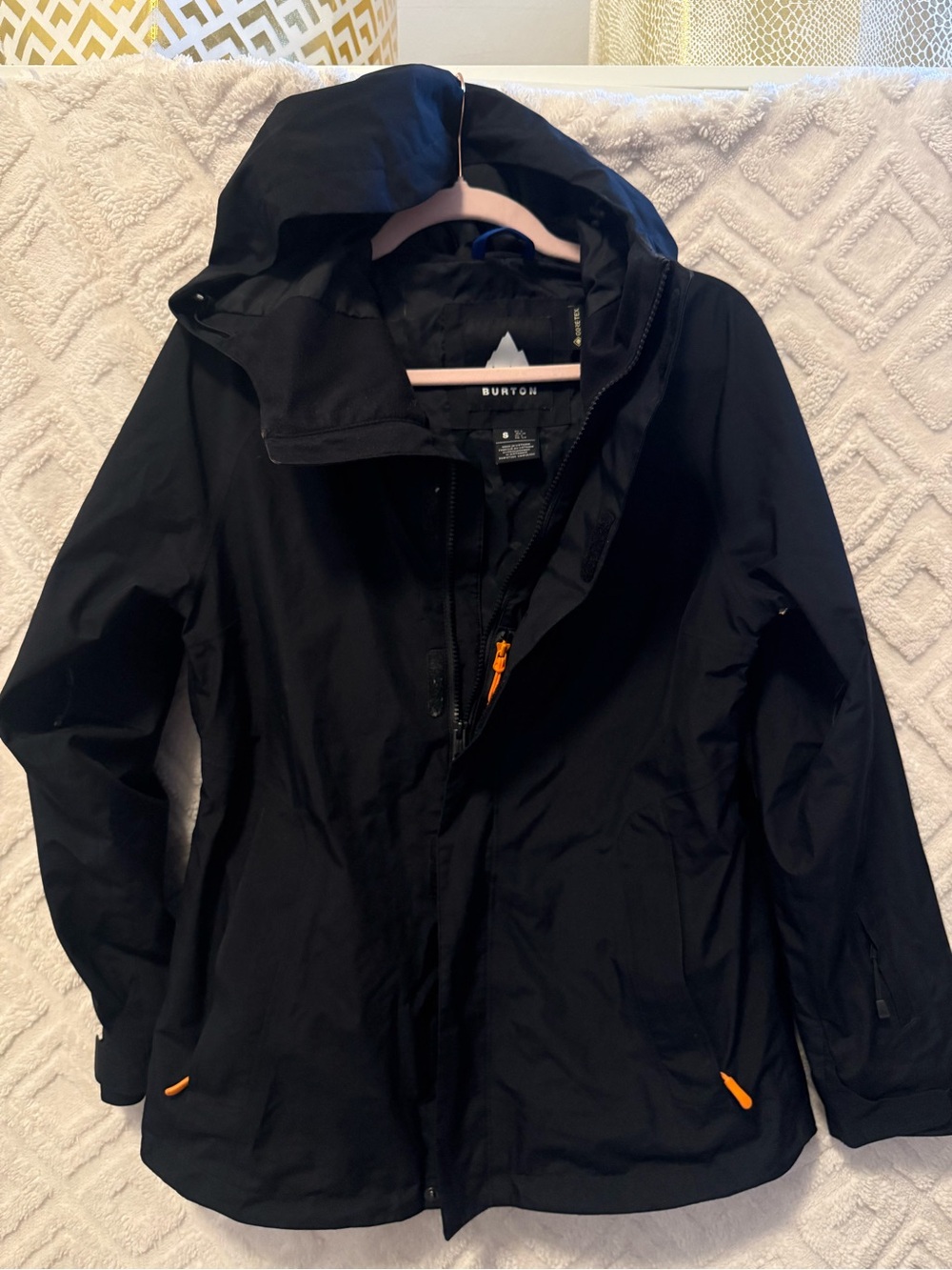 Burton Black Hooded Ski Snow Jacket with Orange Accents
